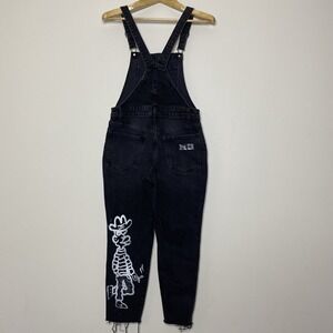 Old Navy Graffiti Graphic Bib Overalls Denim Washed Black Jean Women‎ Size 6